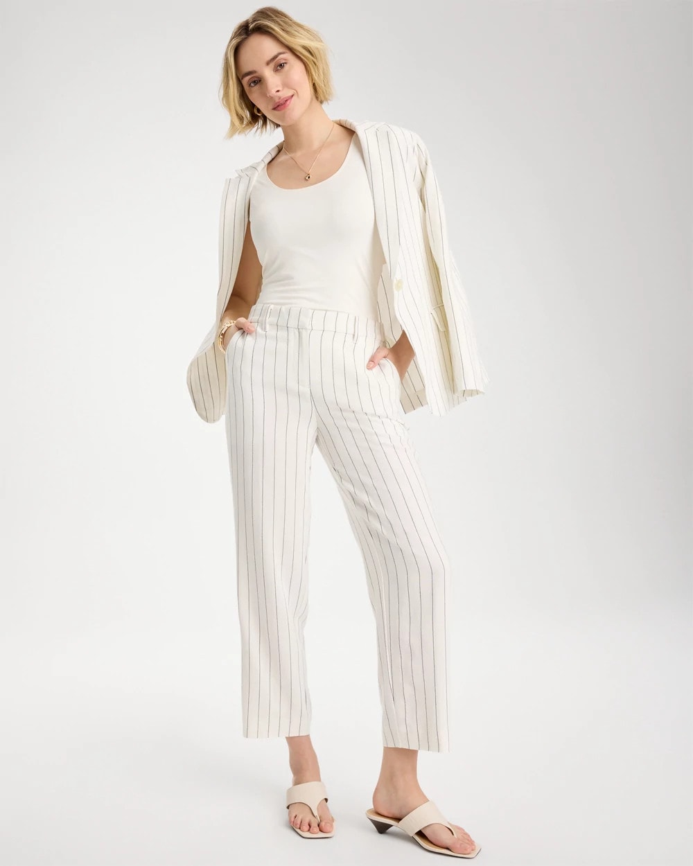 Chico's Online Ecru Striped Linen Wide-Leg Ankle Pants