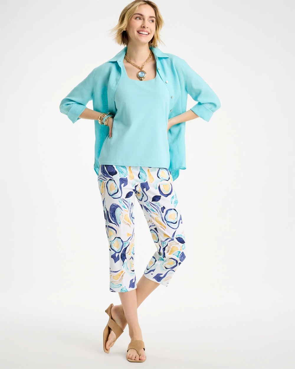 Chico's Sale Passport Blue Brigitte™ Slim Handpainted Pull-On Capri