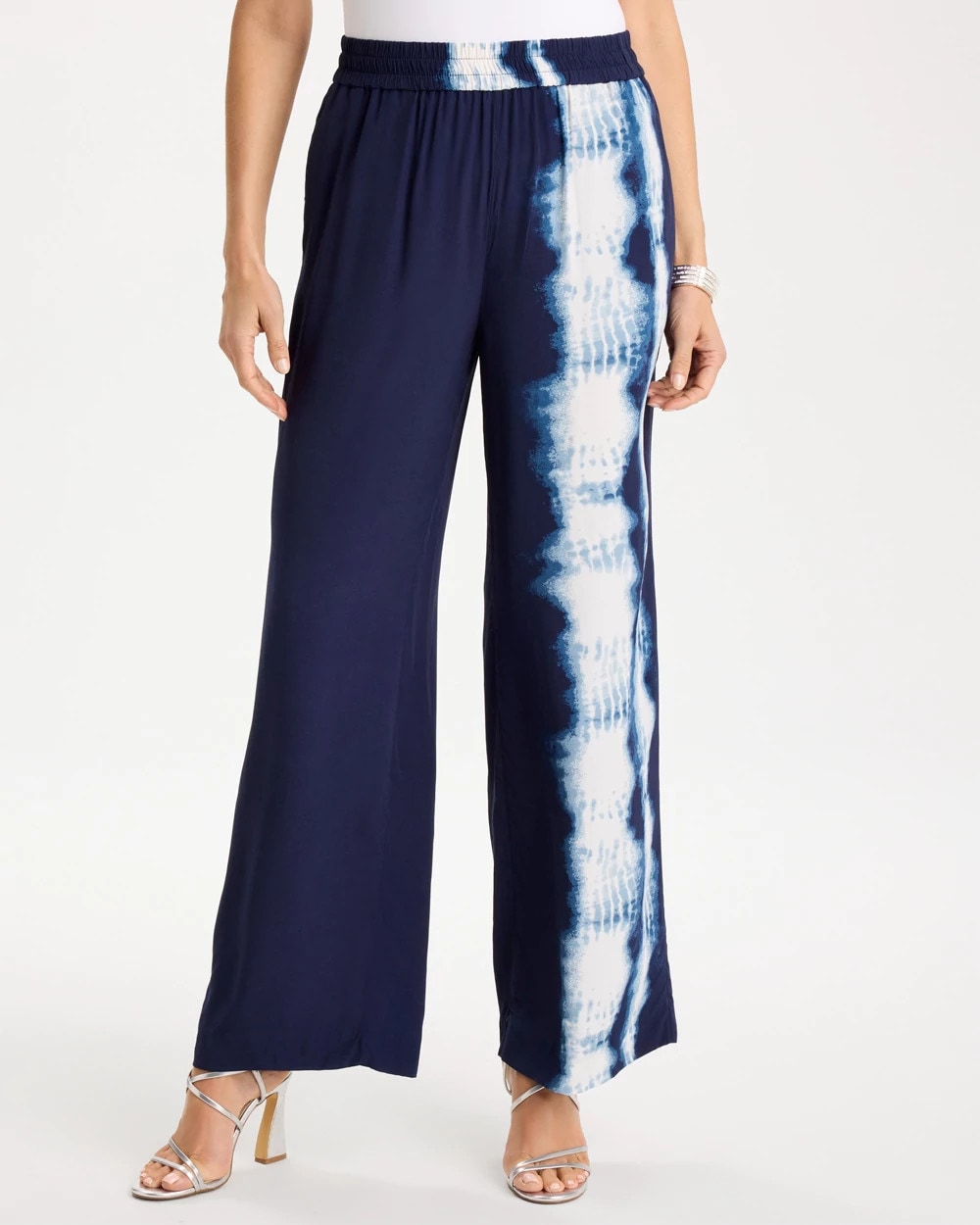 Chico's On Sale Passport Blue Faux Silk Tie-Dye Palazzo Pants