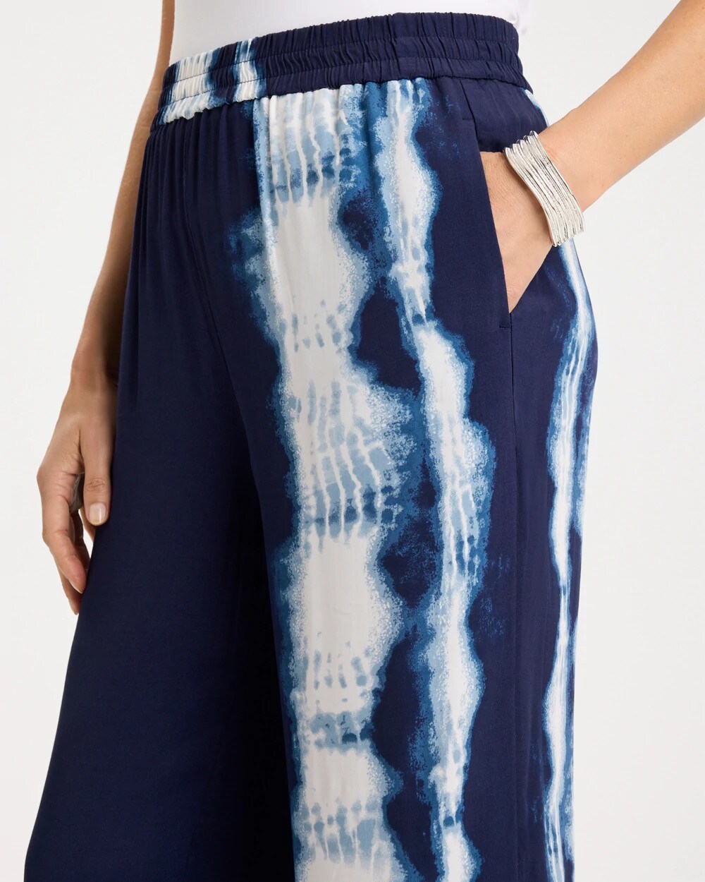 Chico's On Sale Passport Blue Faux Silk Tie-Dye Palazzo Pants