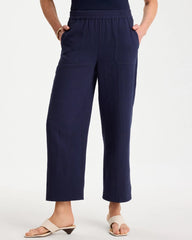 Chico's For Sale Passport Blue Cotton Gauze Tapered Crop Pant