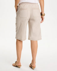 Chico's Outlet Smokey Taupe Poplin Cotton Roll-Tab Shorts