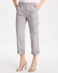Chico's Online Titanium Poplin Cropped Roll Tab Pants
