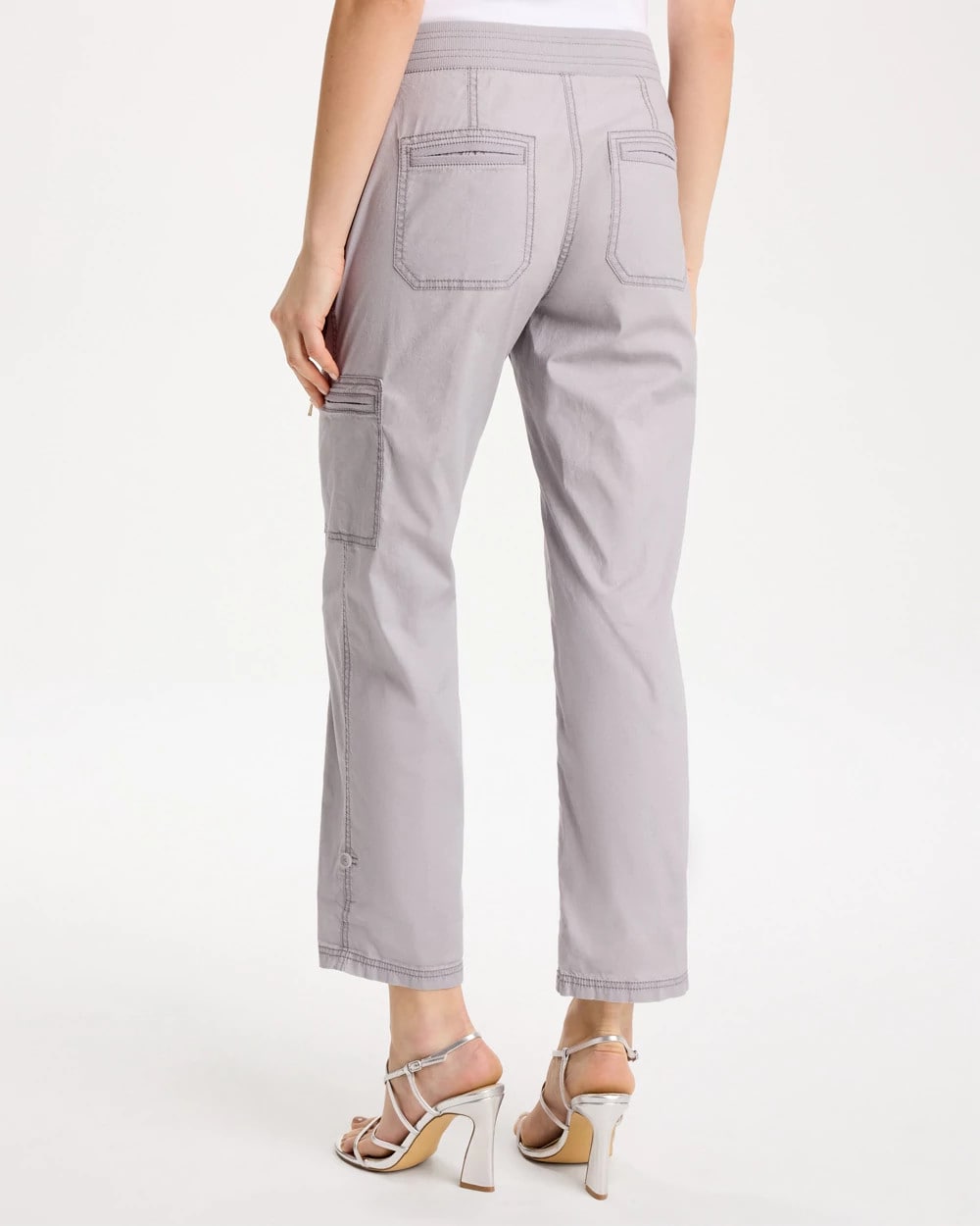 Chico's Online Titanium Poplin Cropped Roll Tab Pants