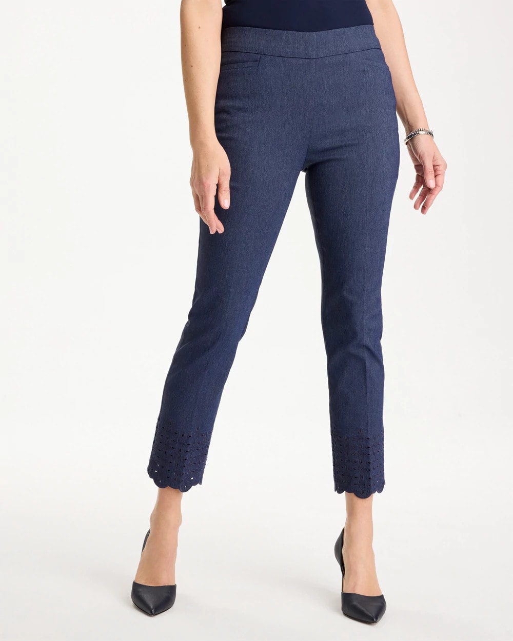 Chico's Discount Indigo Brigitte™ Slim Embroidered Pull-On Crop Pant