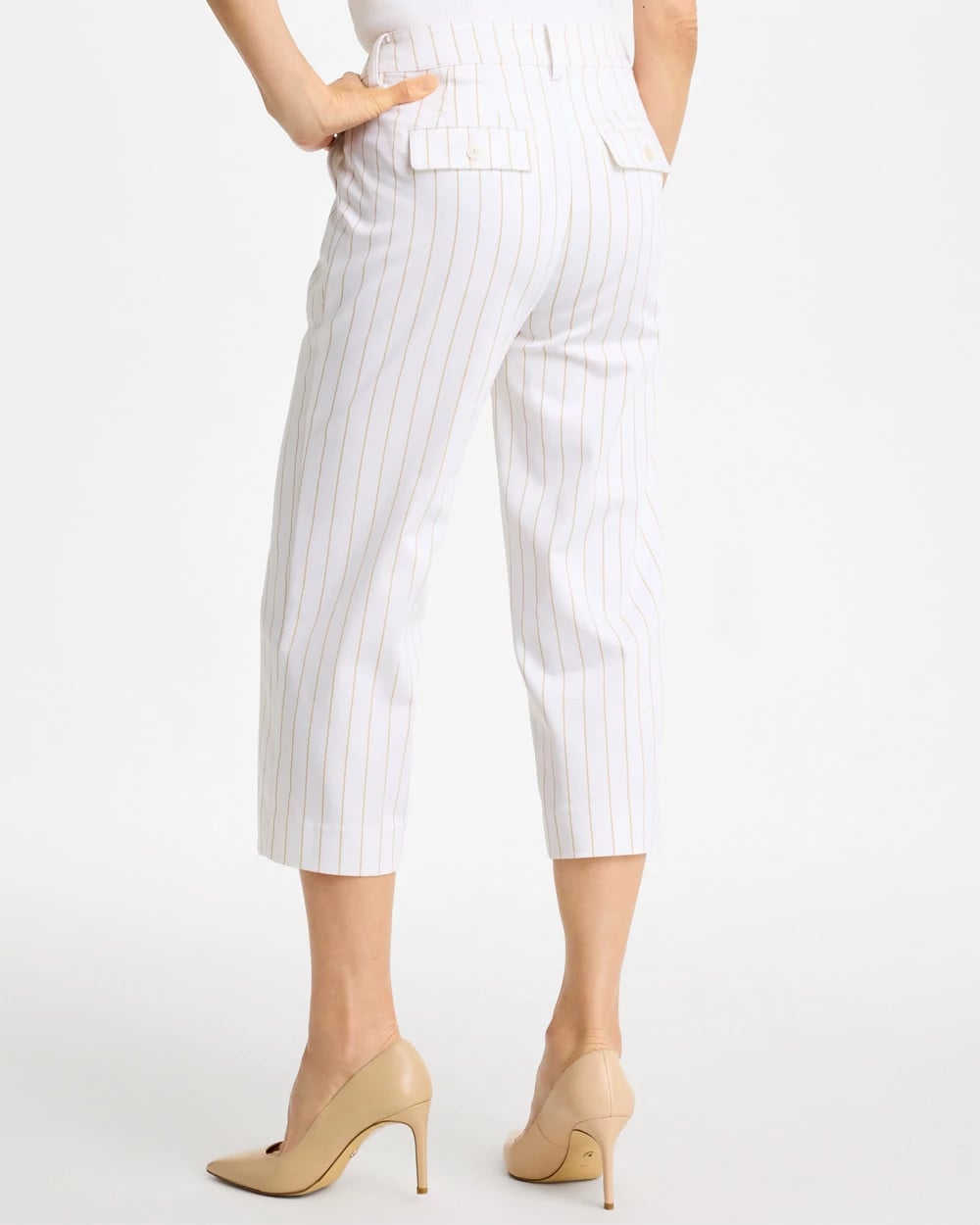 Chico's Outlet Alabaster Sandstone Striped Emme Sateen Straight Capri Pants