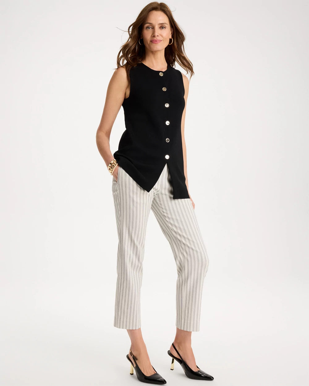 Chico's Discount Black Striped Straight Crop Pant