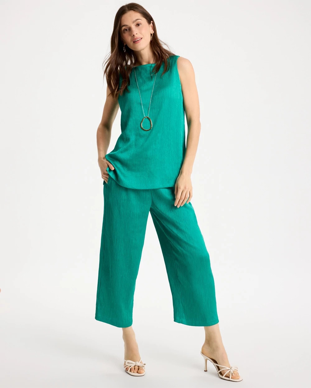 Chico's For Sale Topanga Green Petite Travelers™ Crinkle Textured Crop Pants
