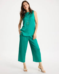 Chico's For Sale Topanga Green Petite Travelers™ Crinkle Textured Crop Pants