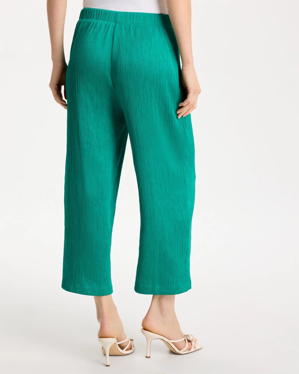 Chico's For Sale Topanga Green Petite Travelers™ Crinkle Textured Crop Pants