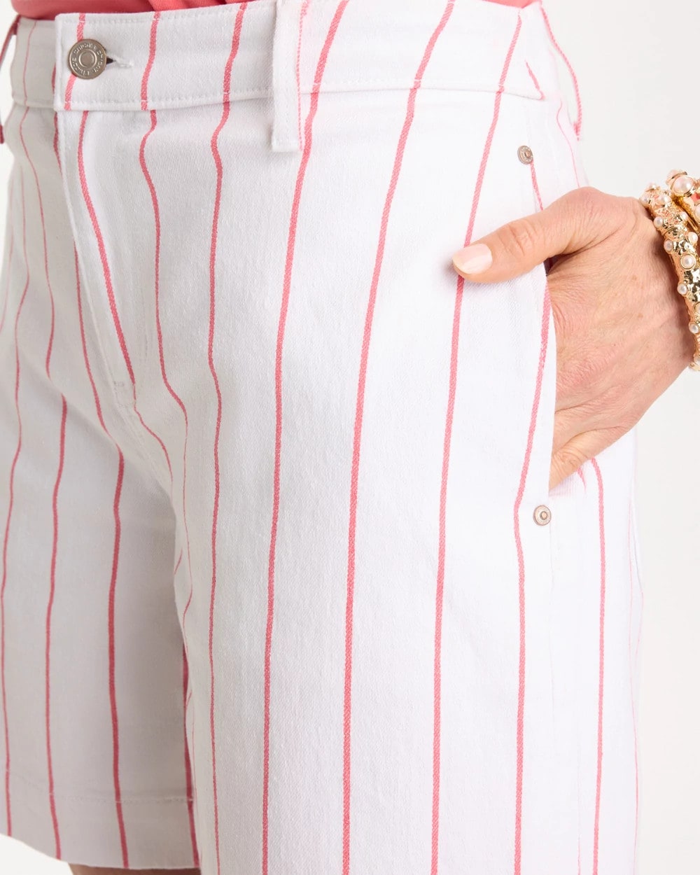 Chico's Online Calypso Coral Striped Rivet Denim Trouser Shorts