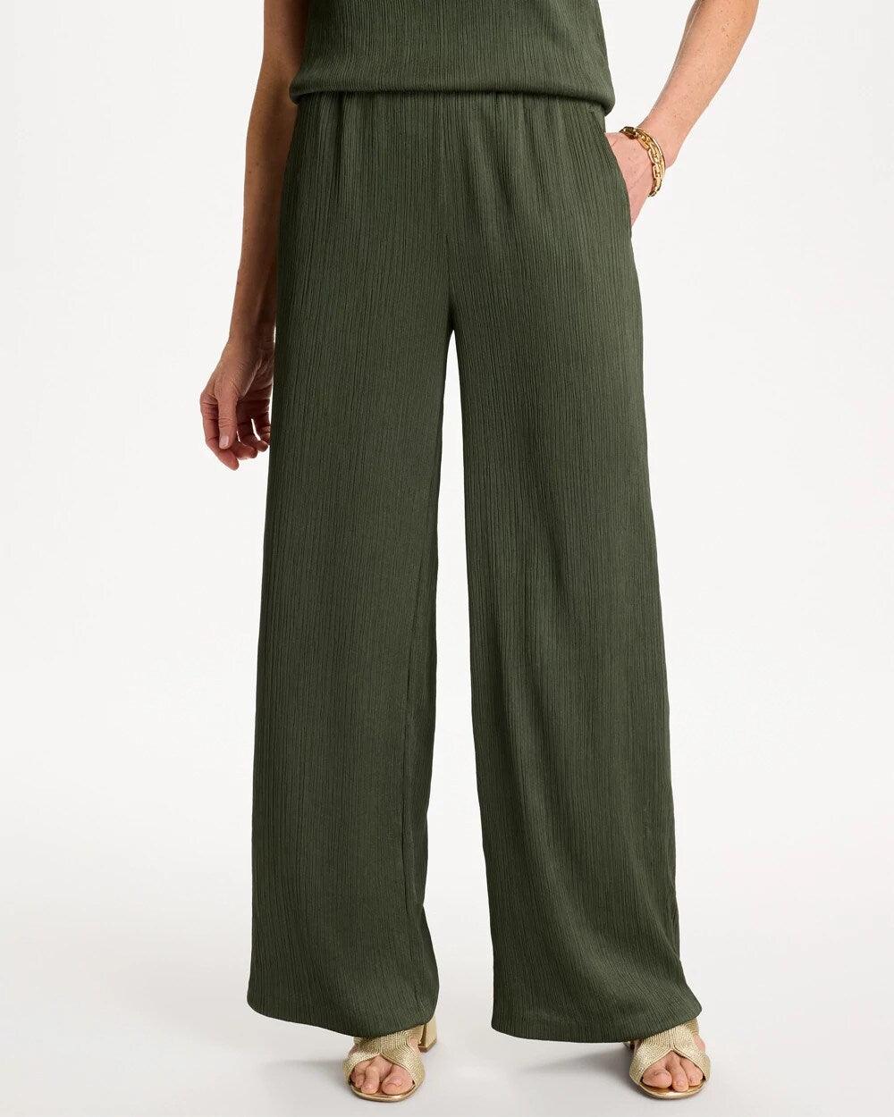 Chico's Sale Kelp Forest Petite Travelers™ Crinkle Textured Pants
