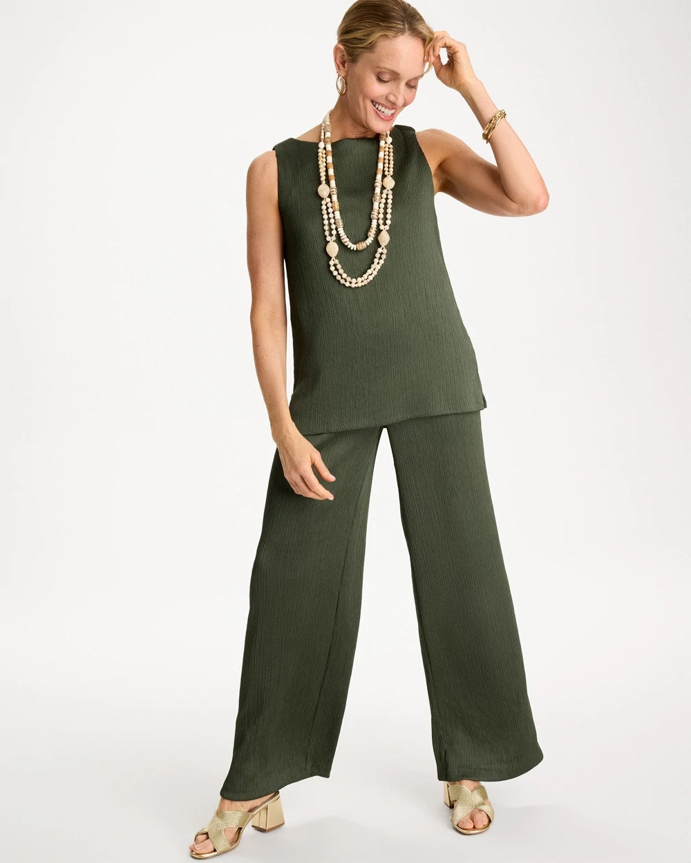 Chico's Sale Kelp Forest Petite Travelers™ Crinkle Textured Pants