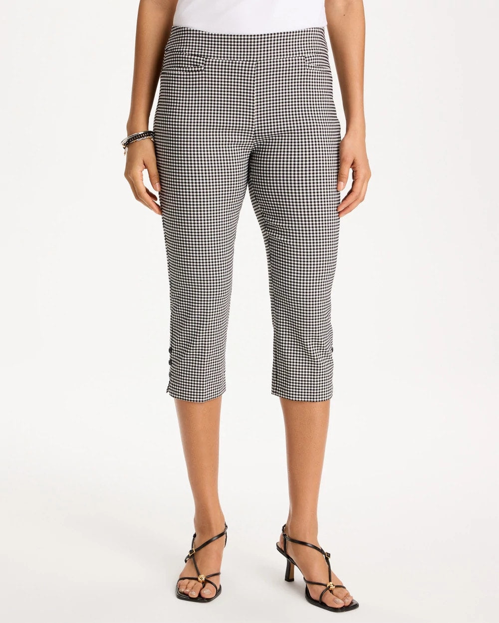 Chico's On Sale Black Brigitte™ Slim Gingham Pull-On Capri Pant