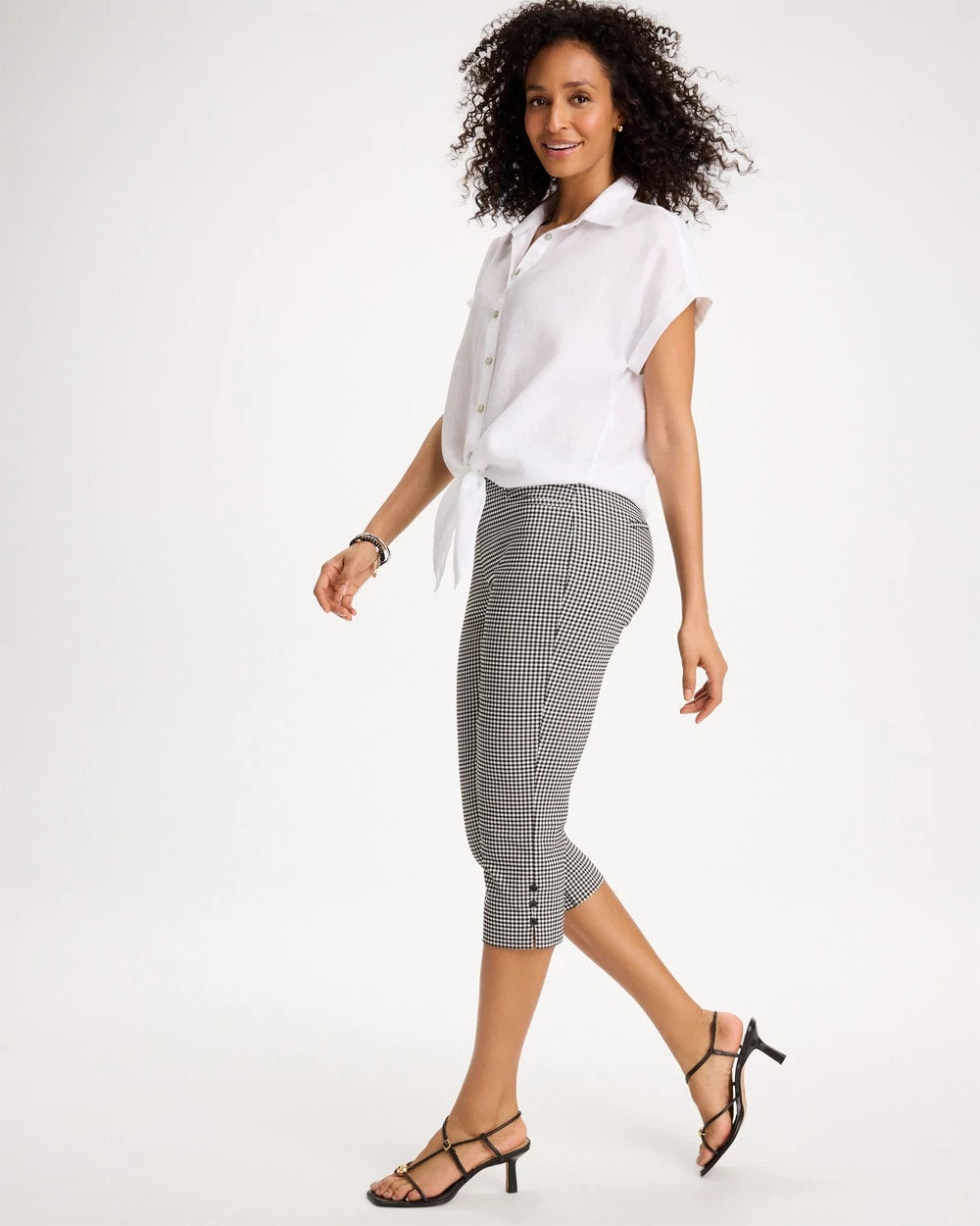 Chico's On Sale Black Brigitte™ Slim Gingham Pull-On Capri Pant