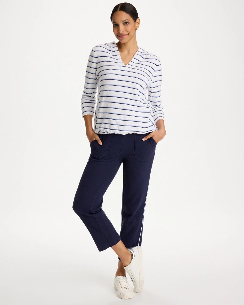 Chico's Online Passport Blue Zenergy® Jersey Striped Crop Pants