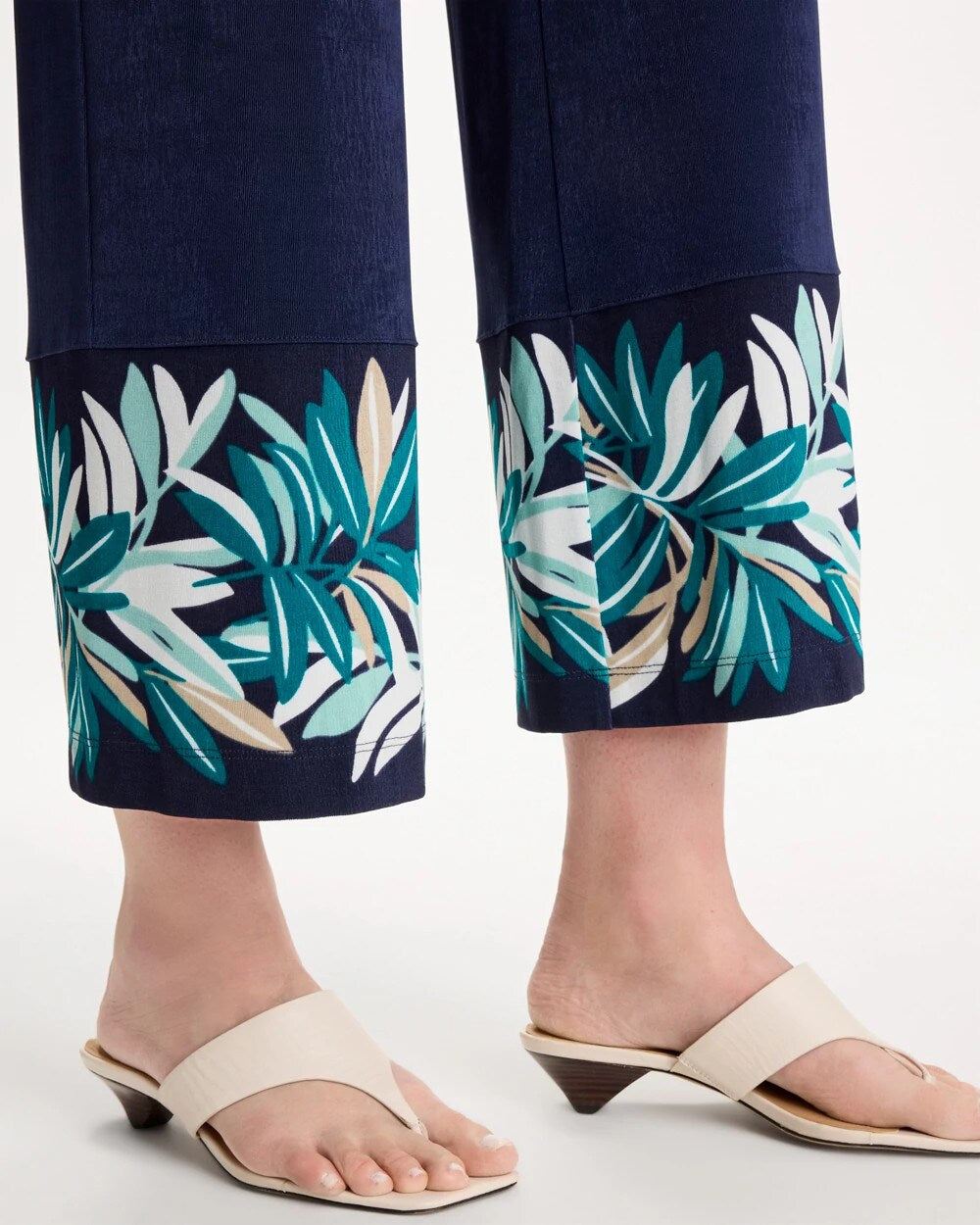 Chico's Discount Kings Navy Travelers™ Palm Border Crop Pant