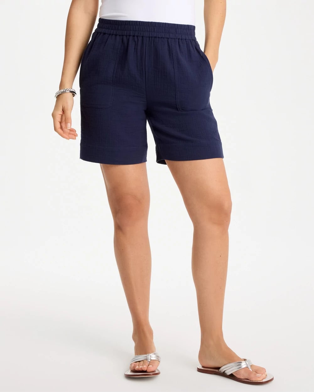 Chico's Outlet Passport Blue Gauze Cotton Shorts