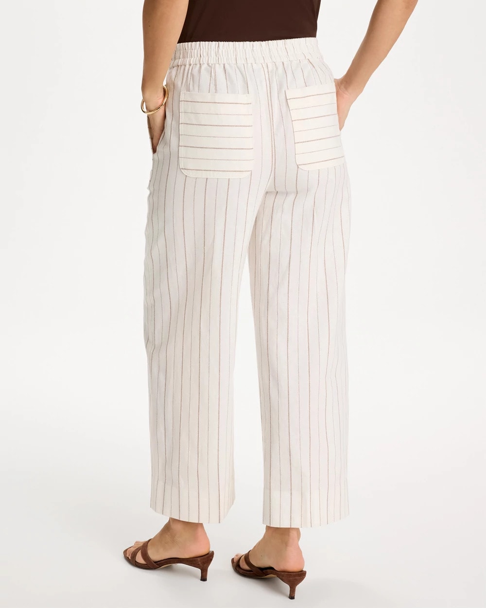 Chico's On Sale Natural Pinstriped Linen-Cotton Crop Pant