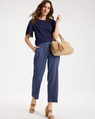 Chico's For Sale Navy Pinstripe Soft-Stretch Linen Crop Pant
