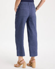 Chico's For Sale Navy Pinstripe Soft-Stretch Linen Crop Pant