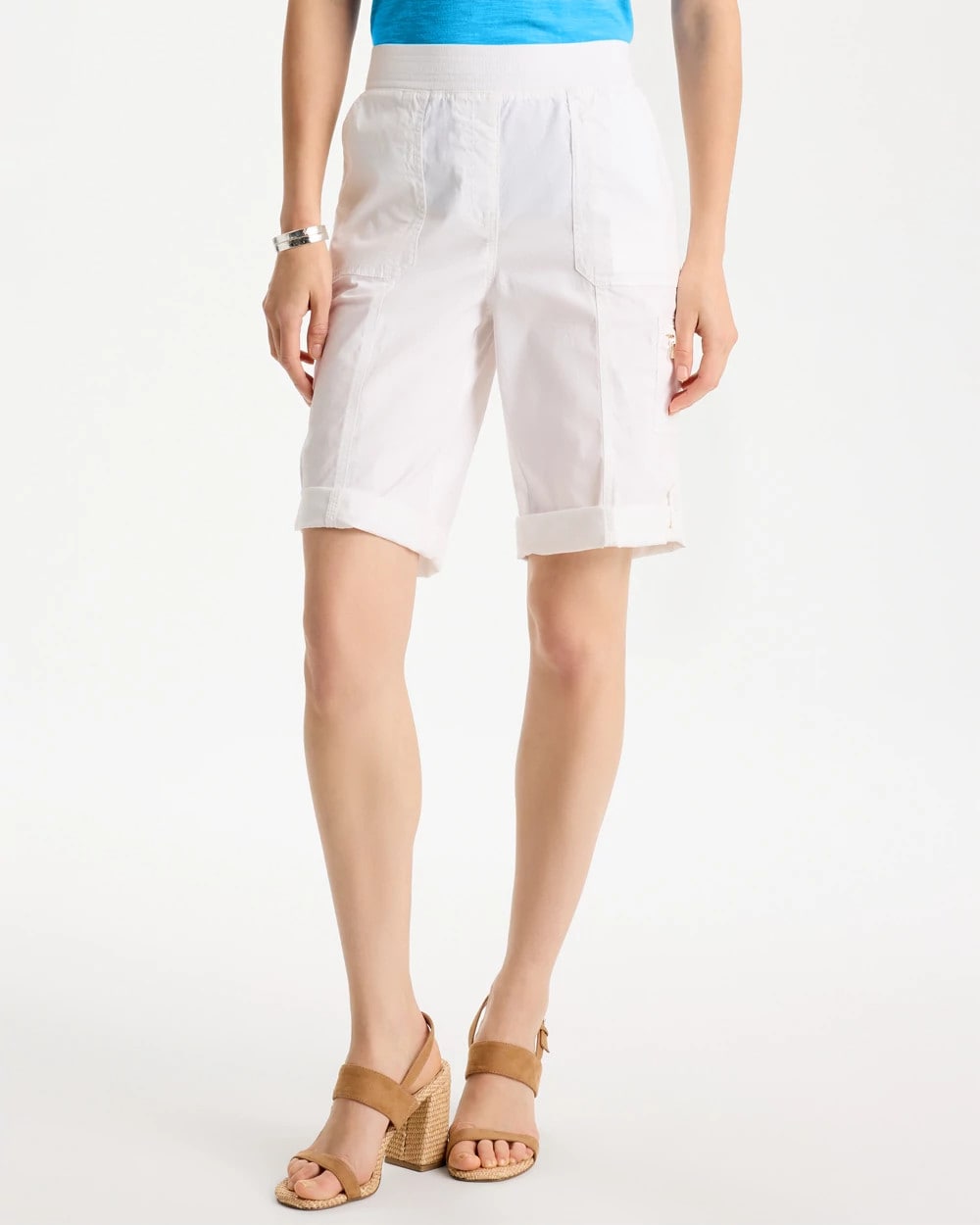 Chico's Online Alabaster Poplin Cotton Roll-Tab Shorts