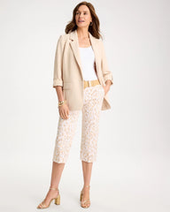 Chico's Discount Mocha Mousse Animal Print Emme Sateen Straight Capri Pants