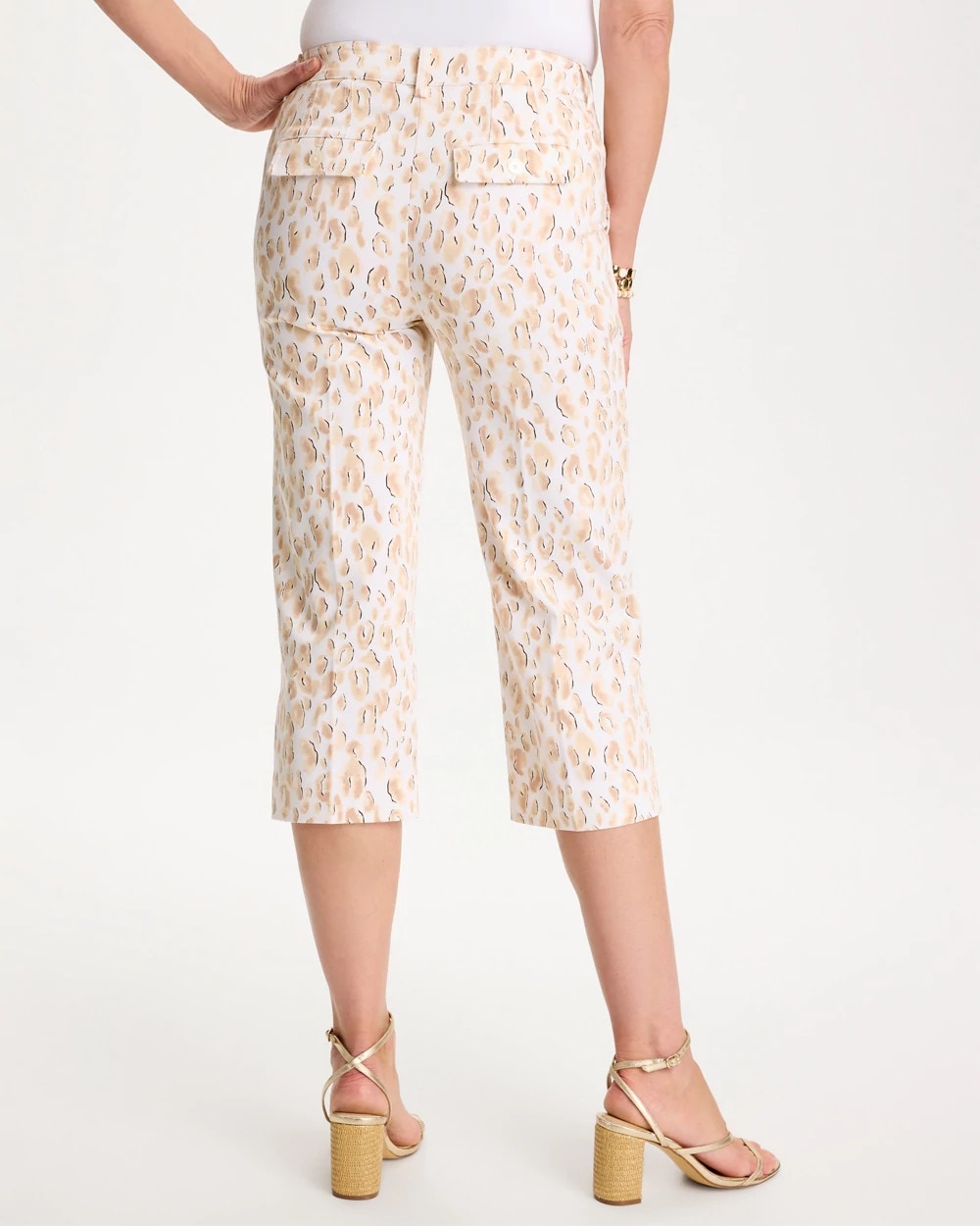 Chico's Discount Mocha Mousse Animal Print Emme Sateen Straight Capri Pants