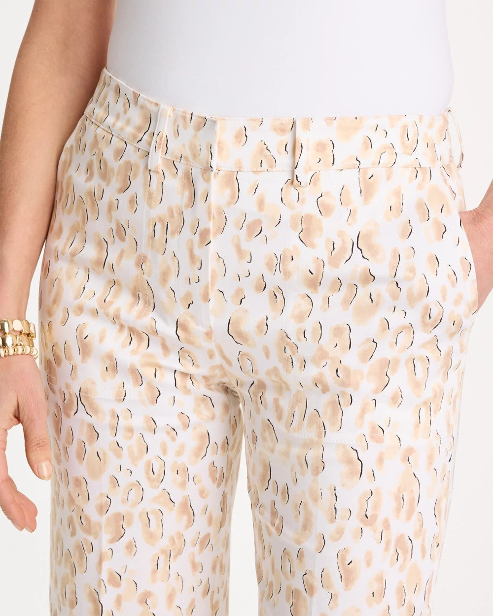 Chico's Discount Mocha Mousse Animal Print Emme Sateen Straight Capri Pants
