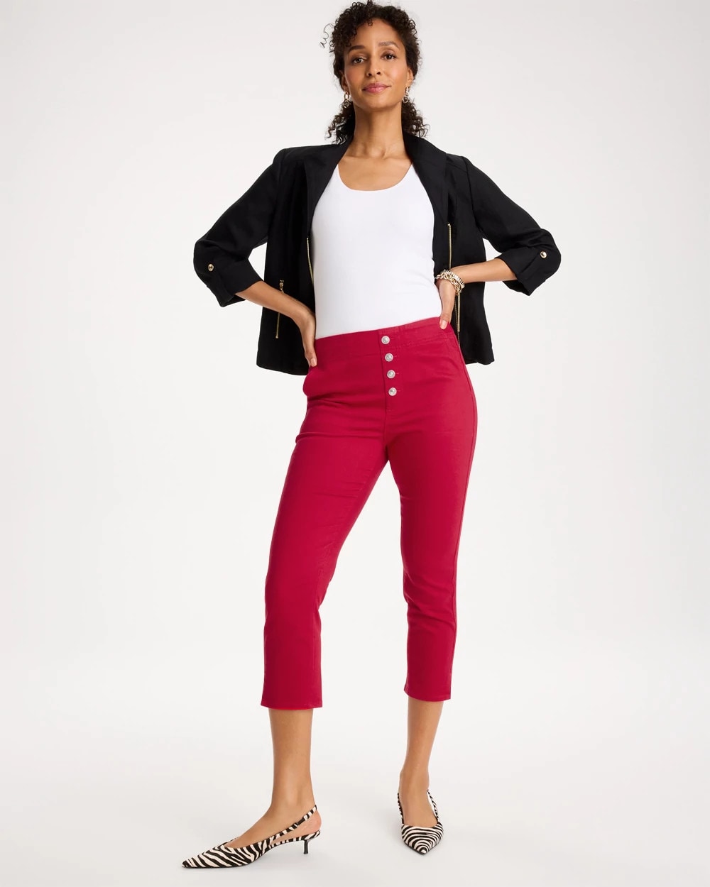 Chico's Outlet Cherry Lush Pull-On Capri Jeans