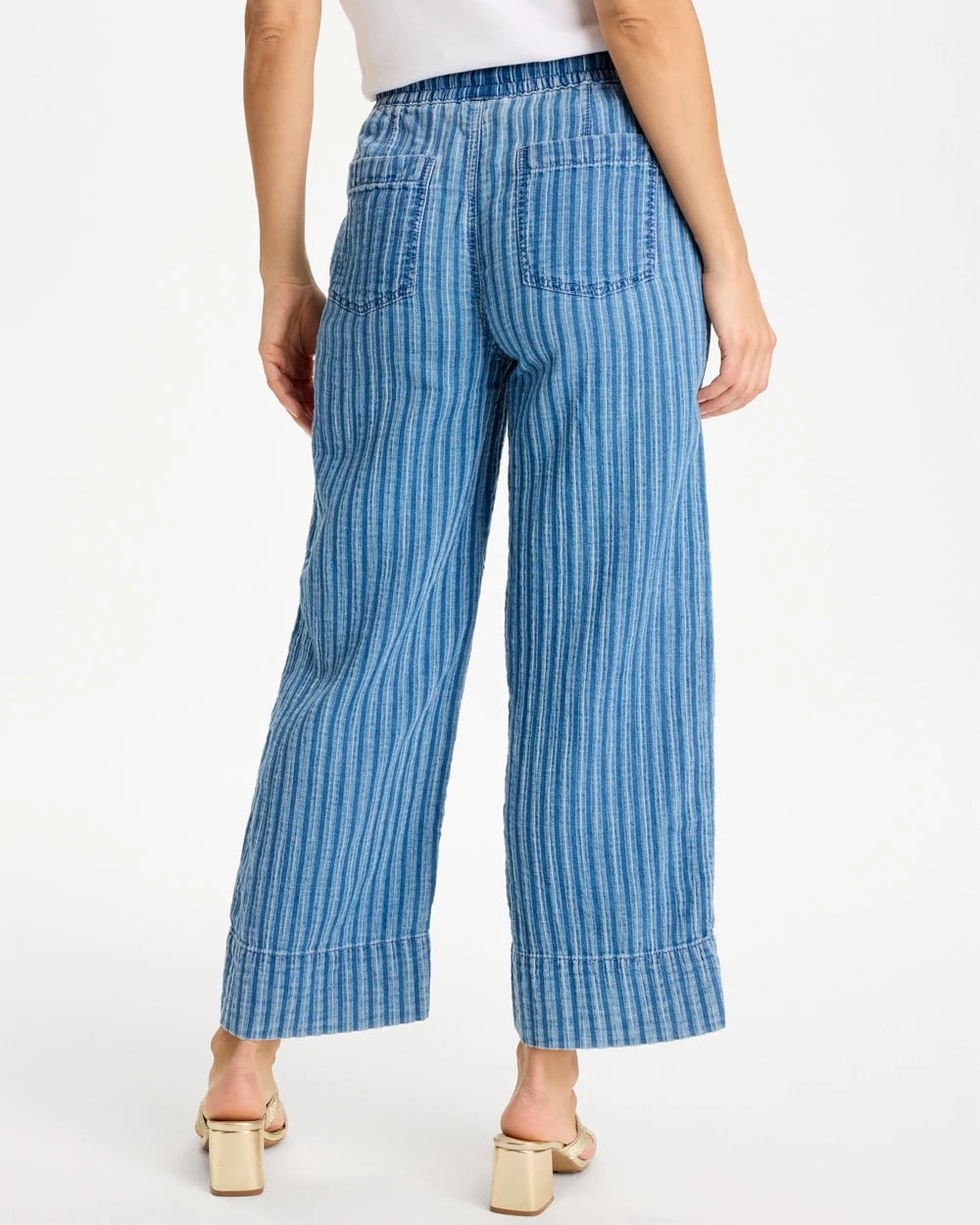 Chico's For Sale Blue Stripe Gauze Striped Wide Crop Jean