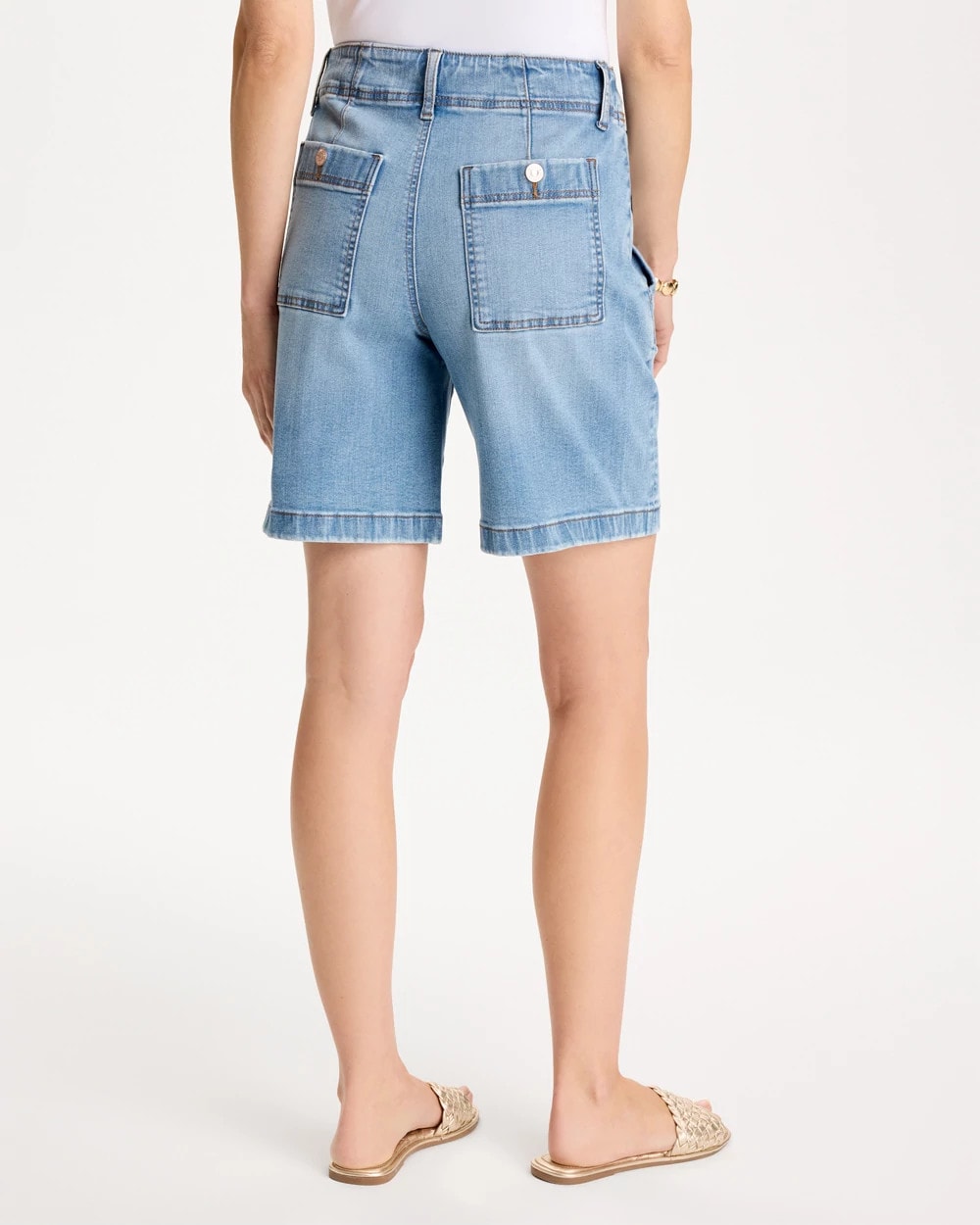Chico's On Sale Blue Jay Indigo Pull-On Scallop Button Jean Shorts