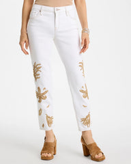 Chico's For Sale Alabaster Girlfriend Slim Raffia Palm Crop Jeans