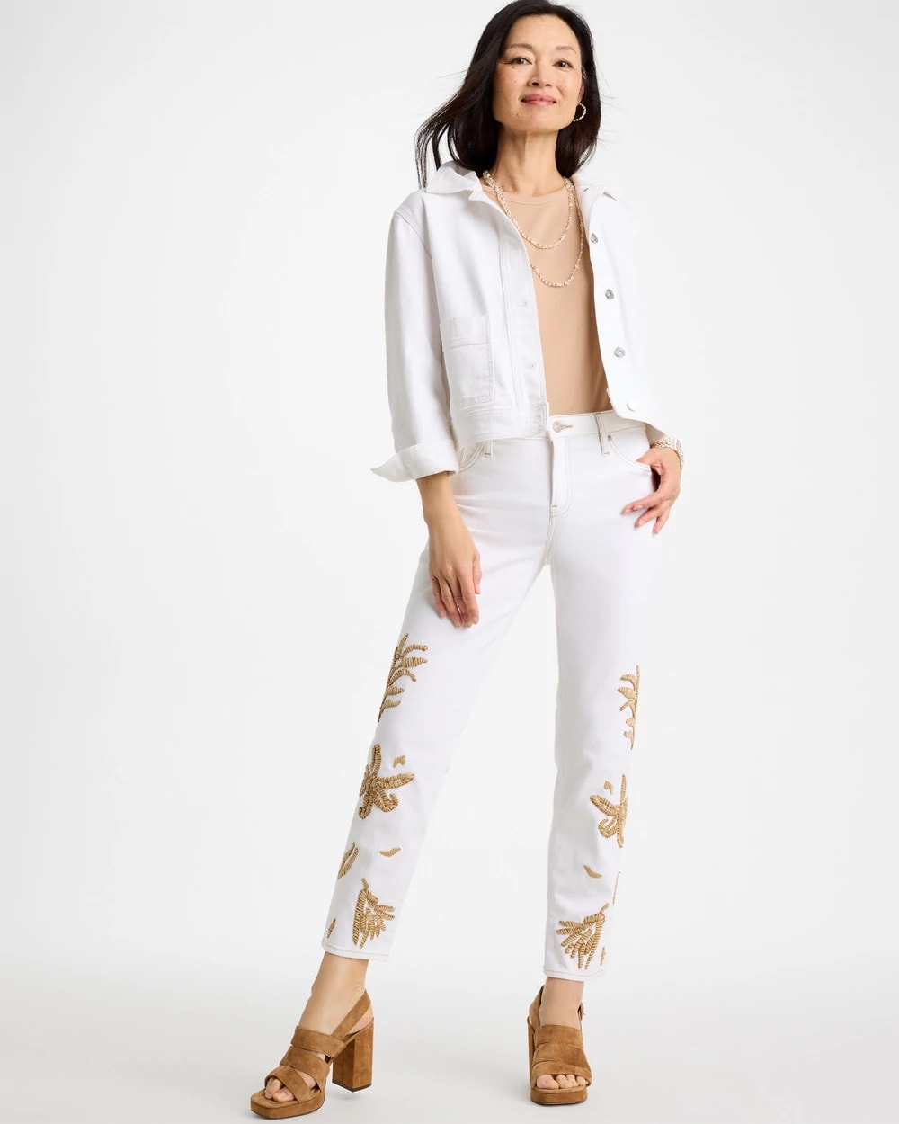 Chico's For Sale Alabaster Girlfriend Slim Raffia Palm Crop Jeans