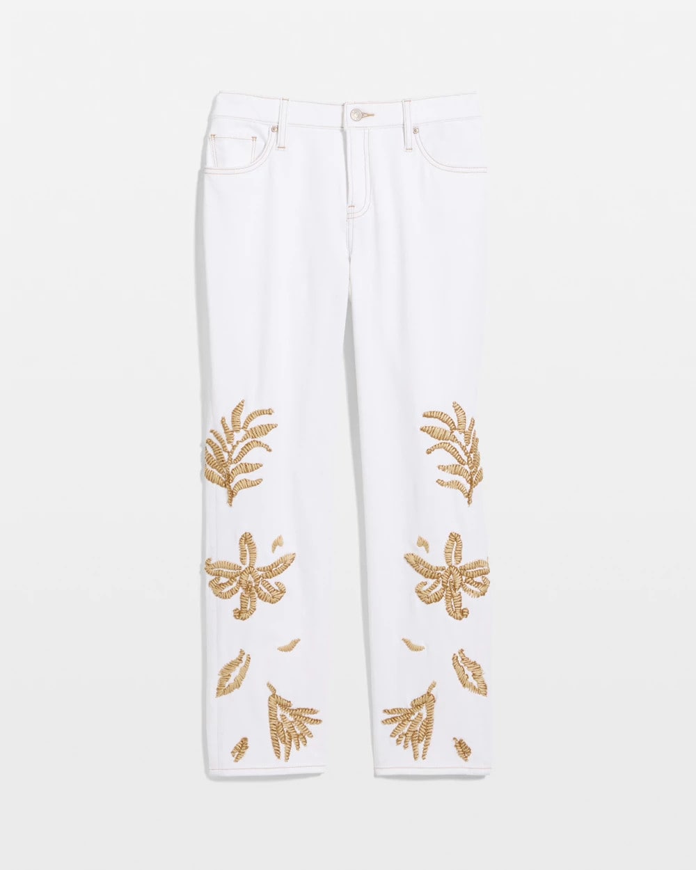 Chico's For Sale Alabaster Girlfriend Slim Raffia Palm Crop Jeans