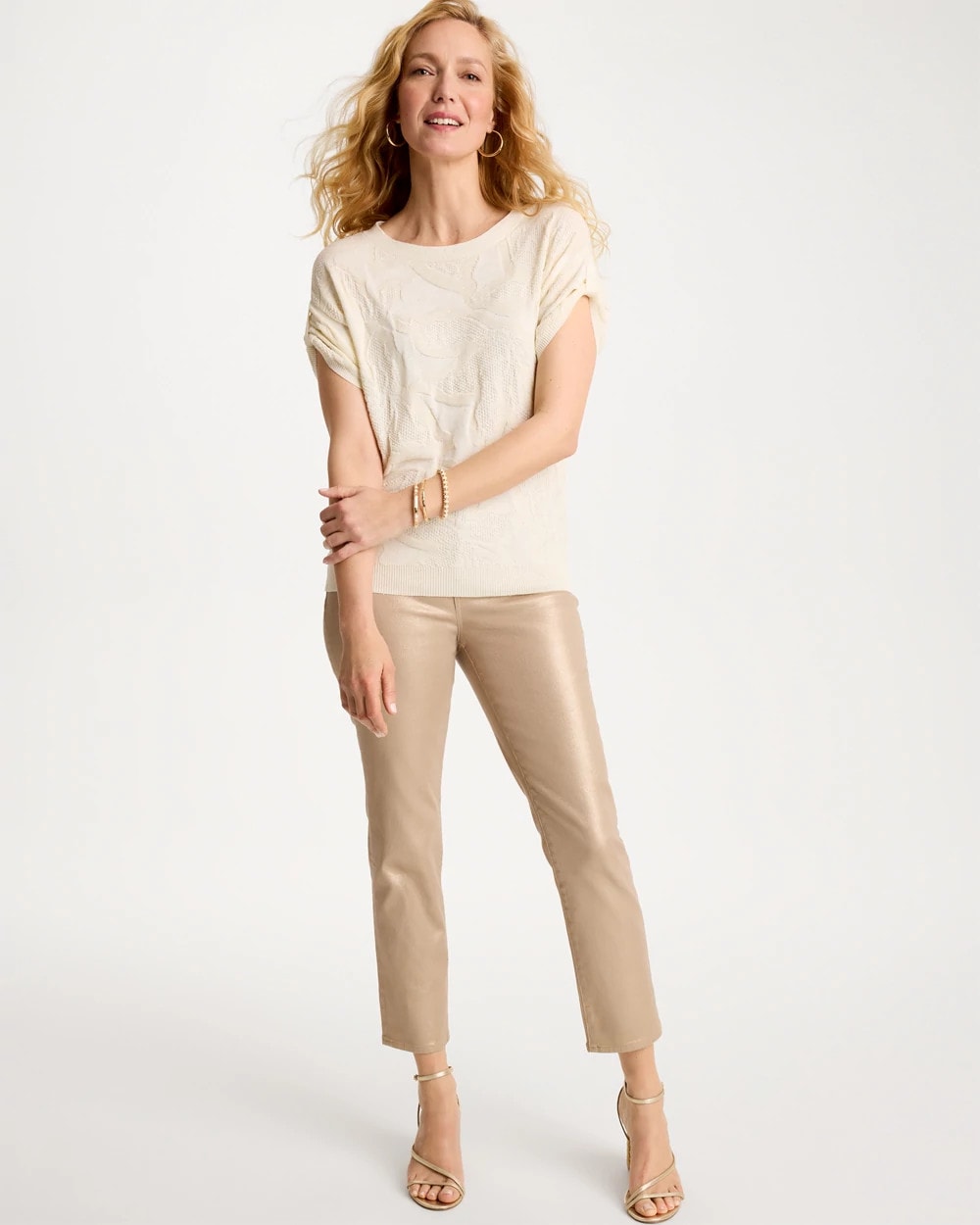 Chico's Online Gold Foil Coated Girlfriend Slim Coated Crop Jeans