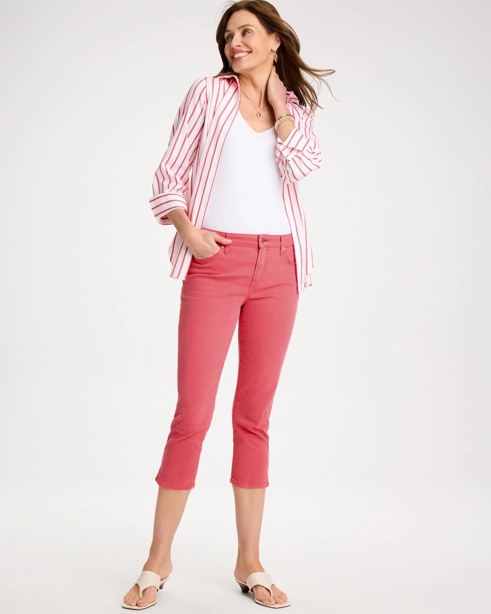 Chico's Outlet Calypso Coral Girlfriend Slim Capri Jeans