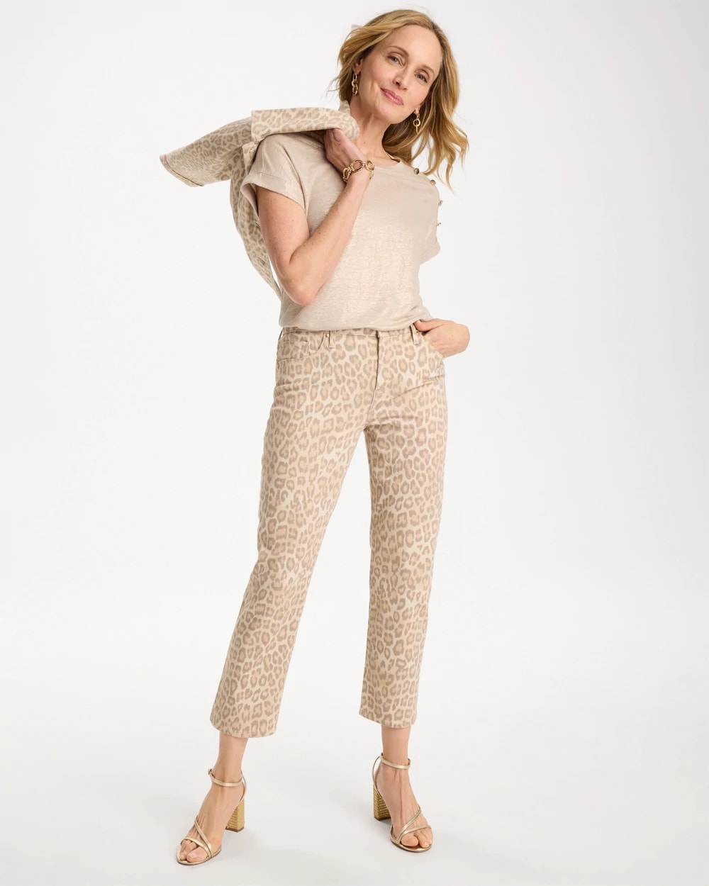 Chico's Online Classic Animal Animal Print Girlfriend Slim Cropped Jeans