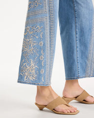 Chico's Discount Indigo Floral Geo Wide-Leg Drawstring Jeans
