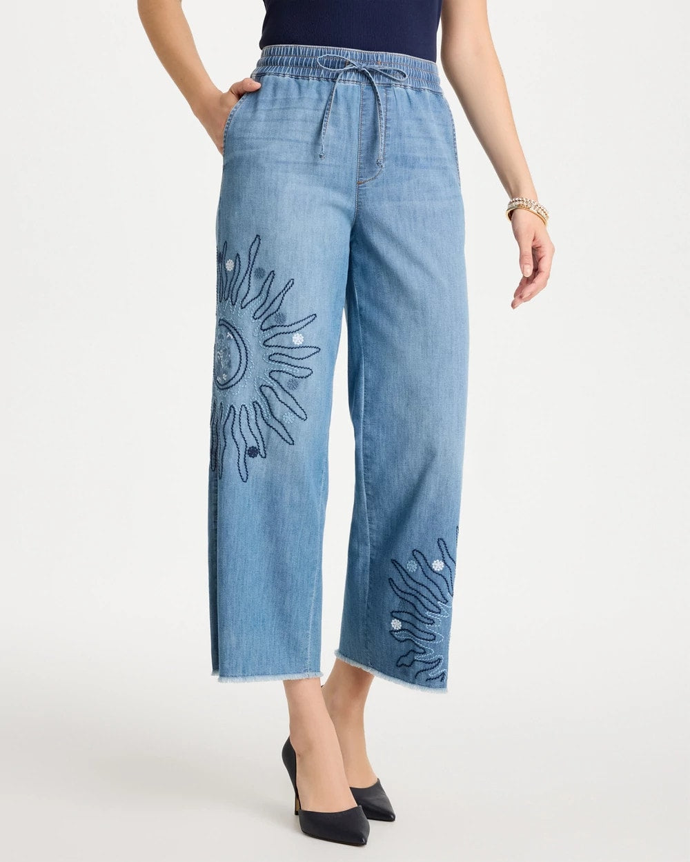 Chico's Online Caressa Indigo Embellished Ultra Lightweight Crop Jeans