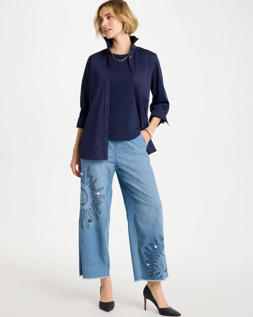 Chico's Online Caressa Indigo Embellished Ultra Lightweight Crop Jeans