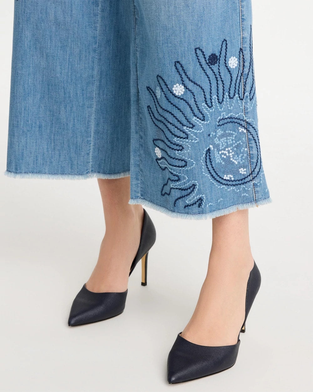 Chico's Online Caressa Indigo Embellished Ultra Lightweight Crop Jeans