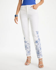 Chico's Outlet Alabaster Embroidered Girlfriend Slim Ankle Jeans