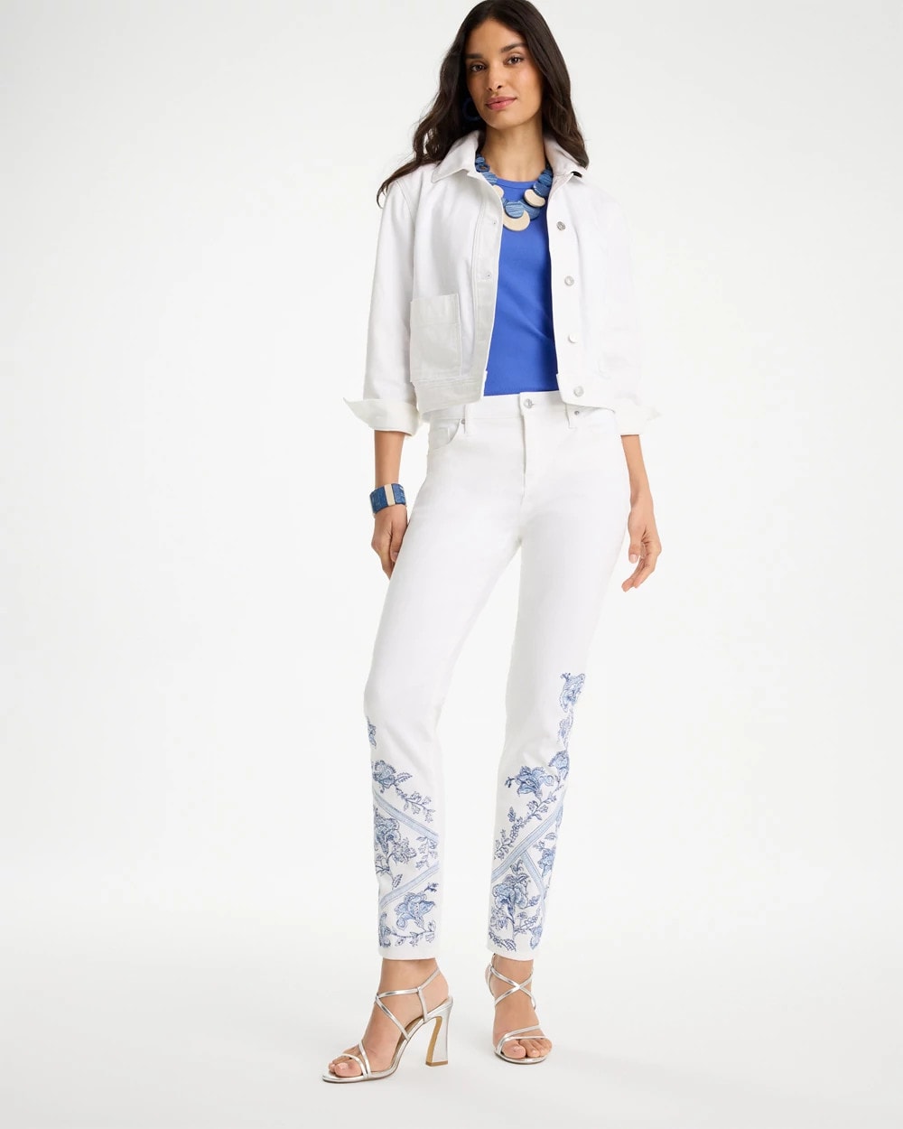 Chico's Outlet Alabaster Embroidered Girlfriend Slim Ankle Jeans