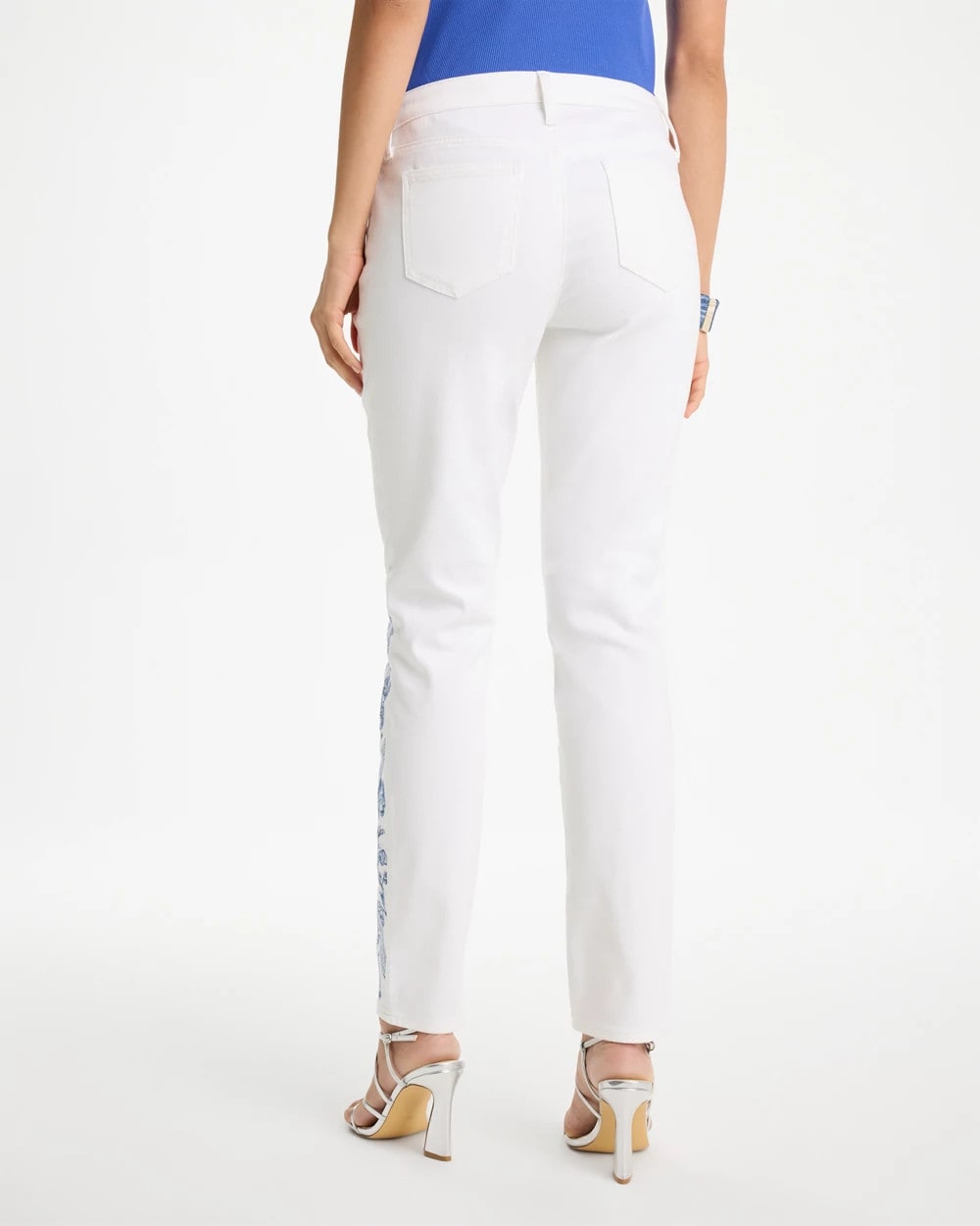 Chico's Outlet Alabaster Embroidered Girlfriend Slim Ankle Jeans