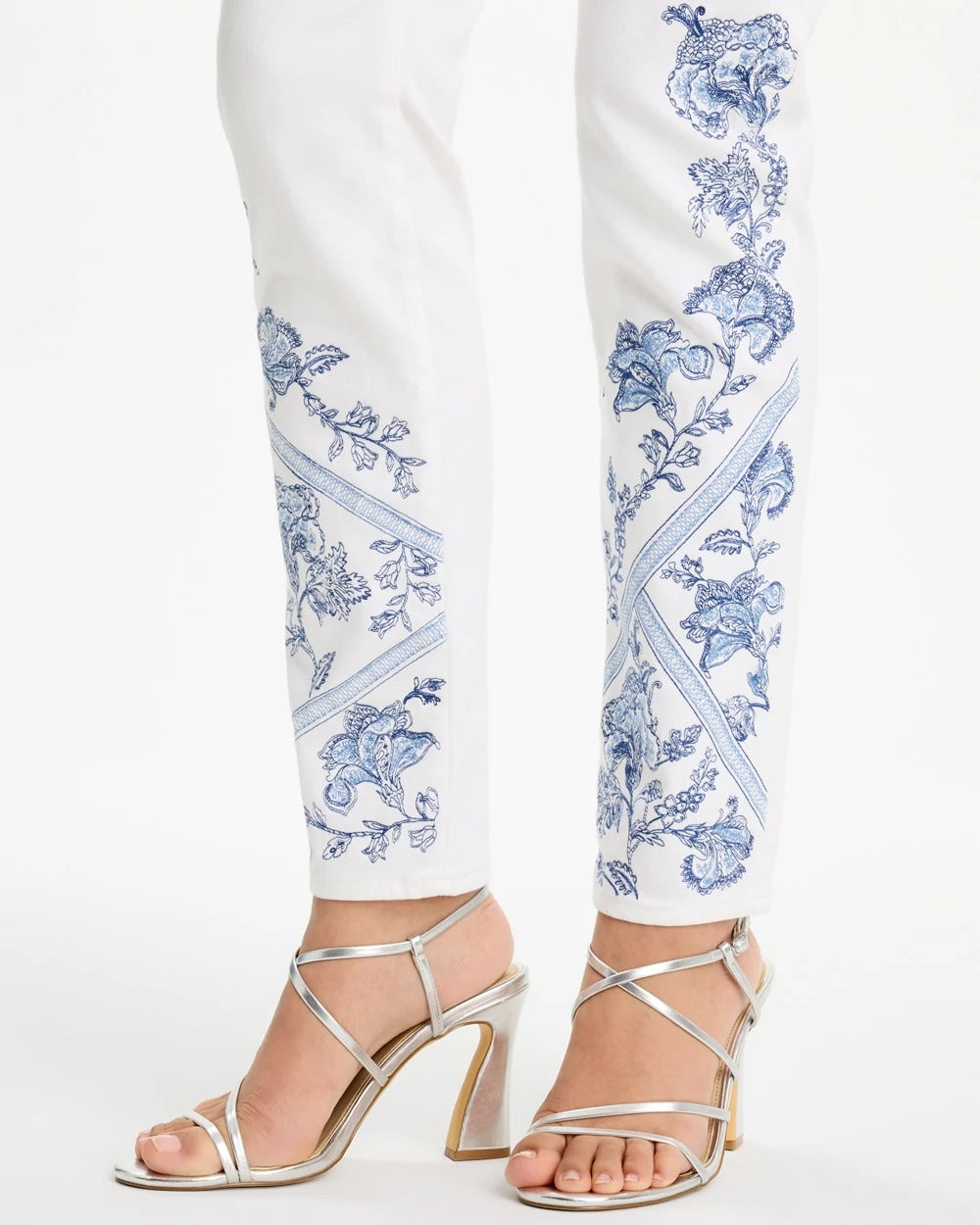 Chico's Outlet Alabaster Embroidered Girlfriend Slim Ankle Jeans