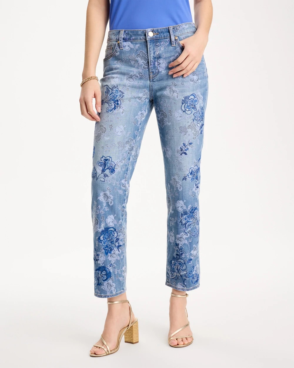 Chico's For Sale Underwater Indigo Embellished Girlfriend Crop Jean