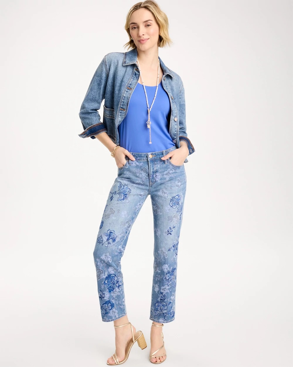 Chico's For Sale Underwater Indigo Embellished Girlfriend Crop Jean