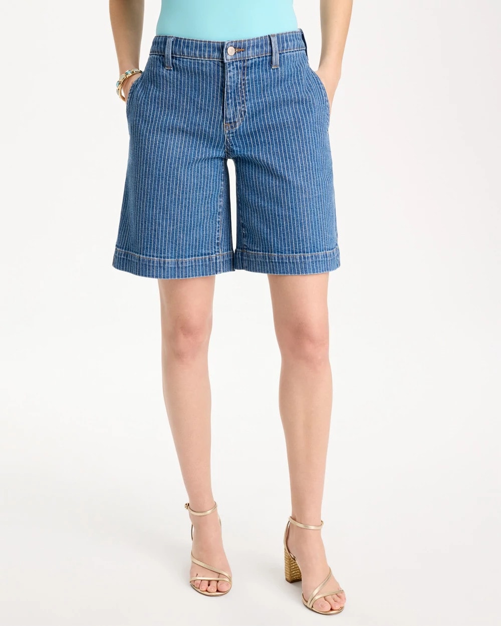 Chico's On Sale Indigo Striped Denim Trouser Shorts
