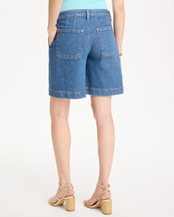 Chico's On Sale Indigo Striped Denim Trouser Shorts
